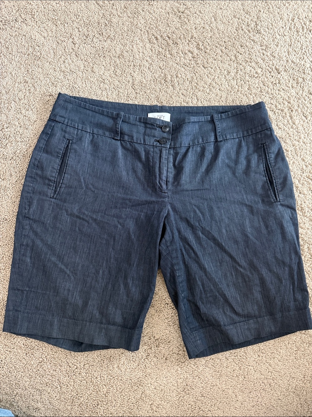 LOFT Navy Textured Dress Bermuda Shorts